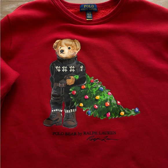 Polo by Ralph Lauren Red Sweater with Bear and Tree XL 18-20 - Picture 2 of 9